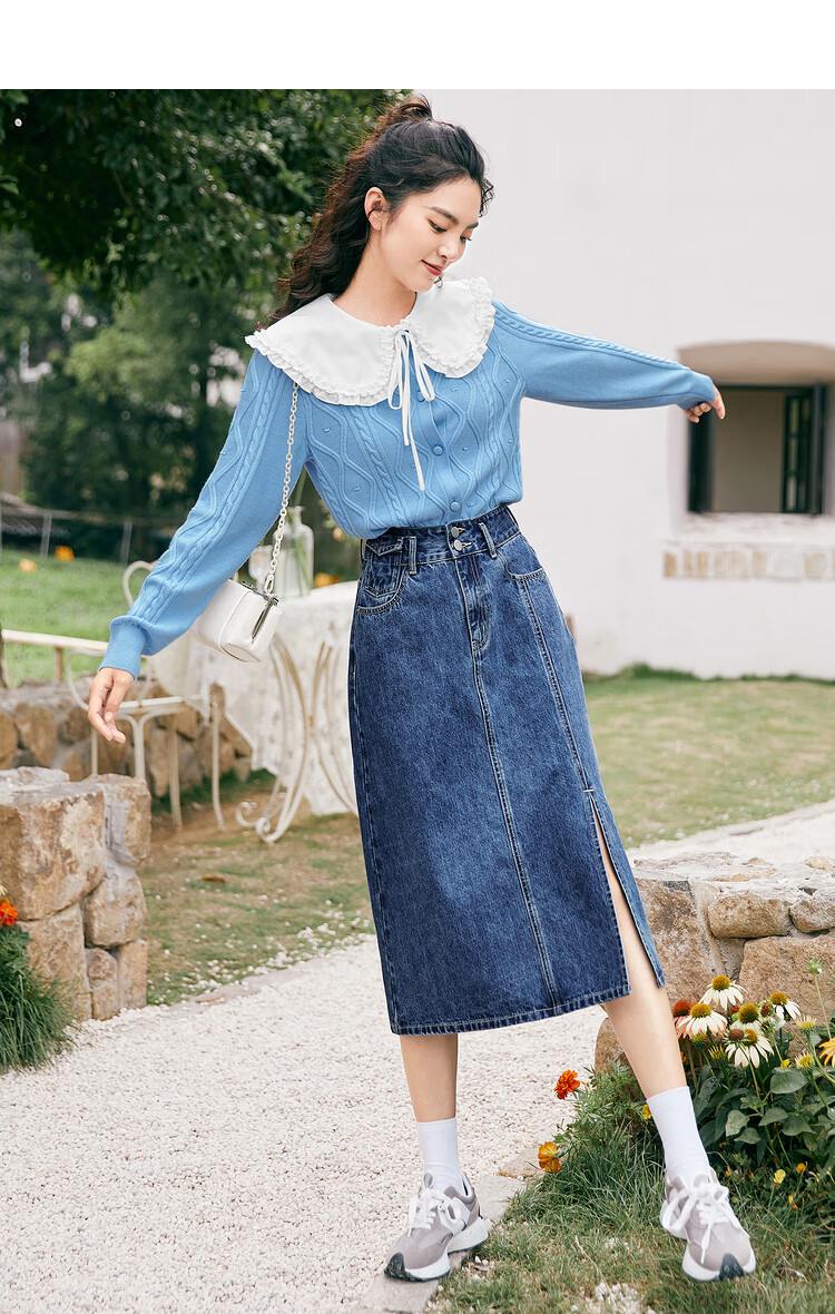 开叉牛仔半身裙女2021年夏季新款裙子薄款高腰中长裙设计感 牛仔蓝