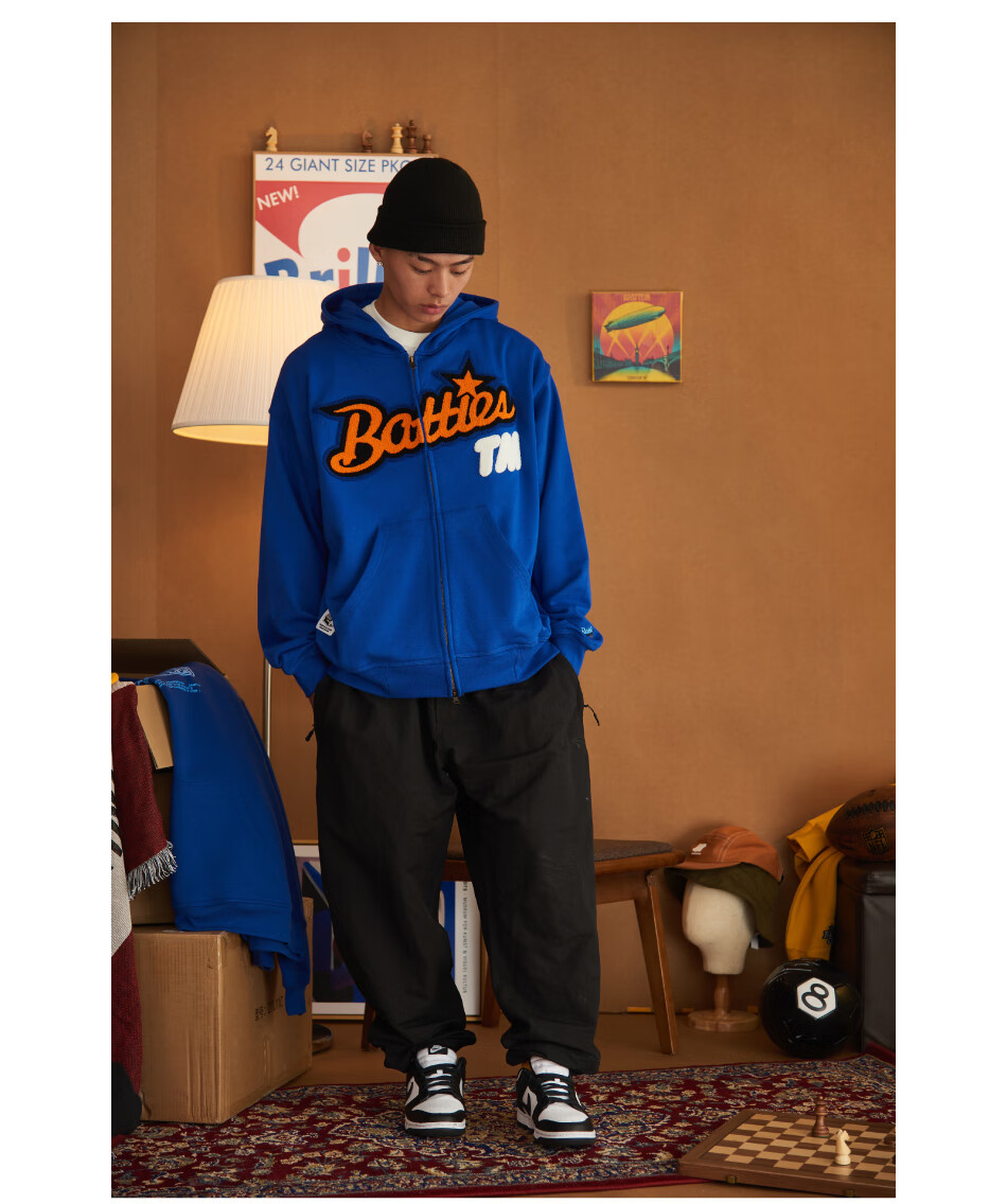 芯王core king国潮联名battles秋冬毛巾刺绣毛圈棉质拉链连帽卫衣男女