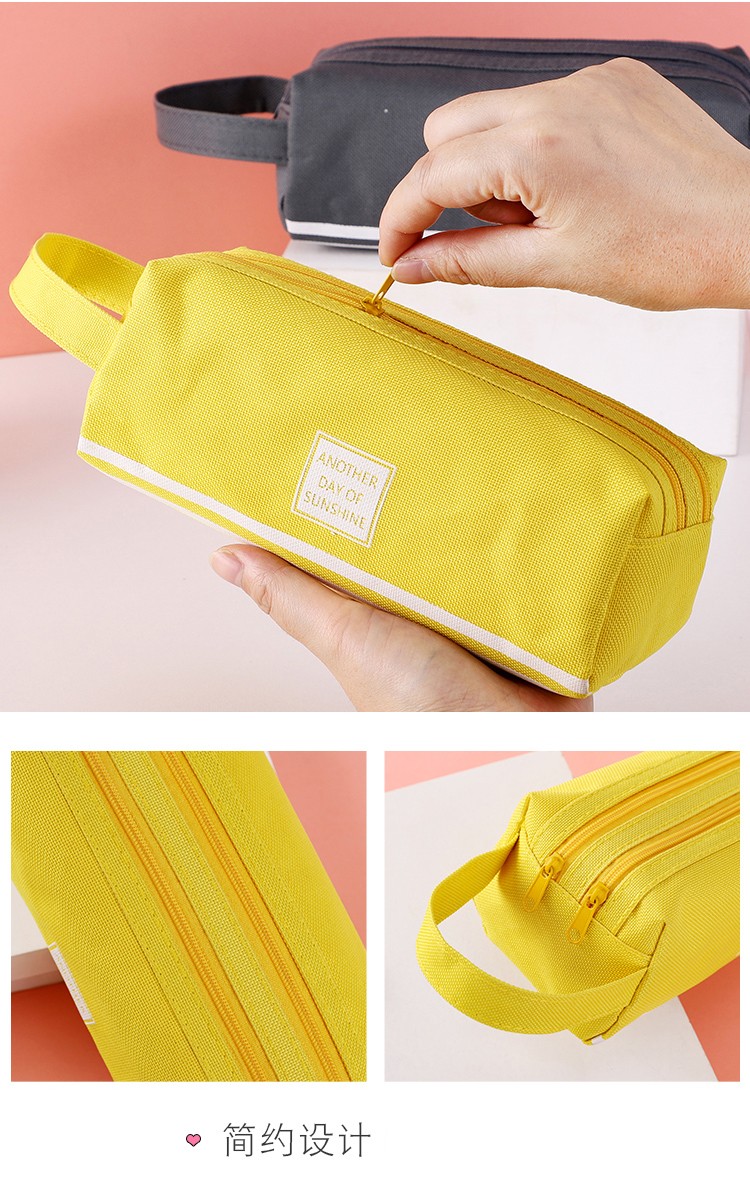 大容量双拉链笔袋简约女日系ins潮初中生高中生韩版可爱少女铅笔文具