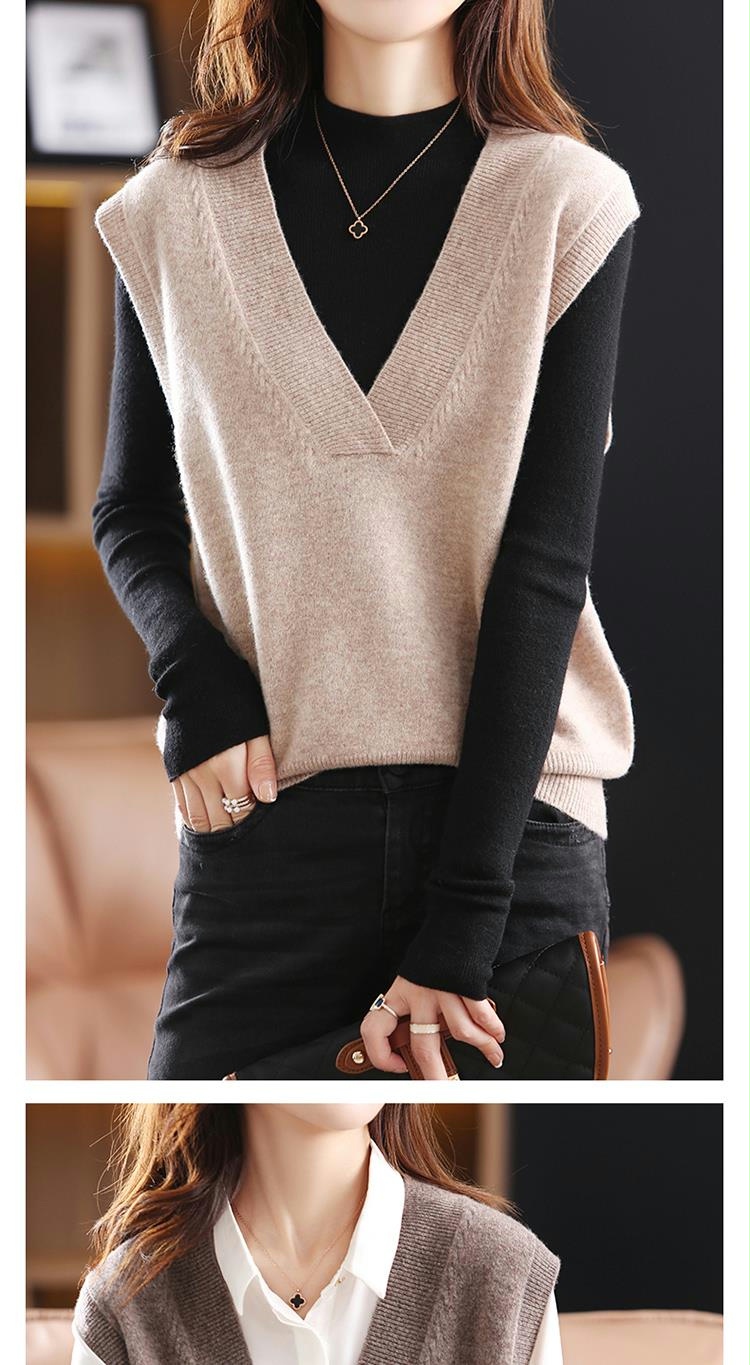 黛雅莫斯 秋冬新款纯羊毛针织马甲背心女宽松外搭2021年新款套头无袖