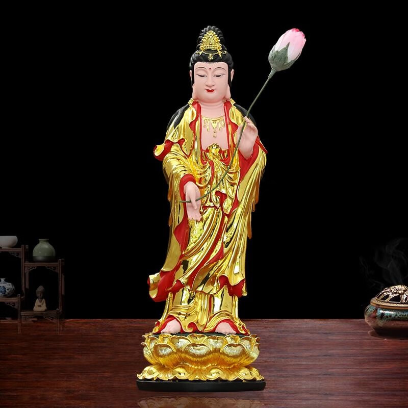 大势至菩萨神像家用保平安摆件光明智慧大精进菩萨西方三圣佛像智宙16