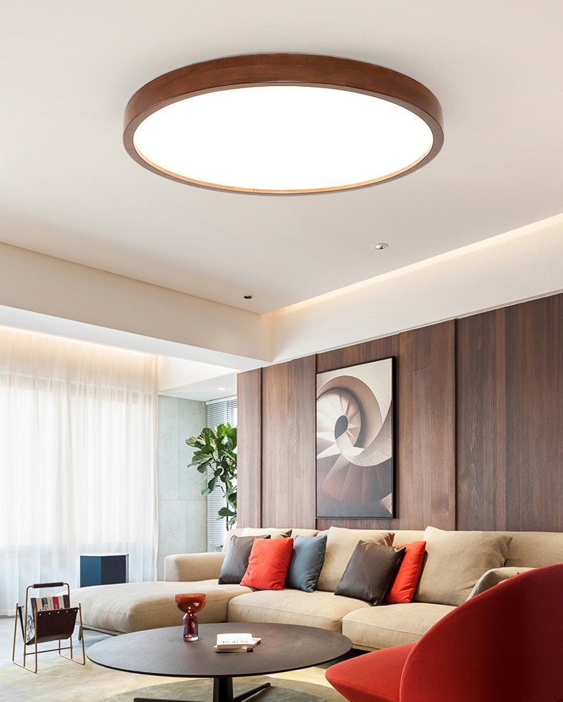 喜尚嘉喜新中式吸顶灯led实木灯具现代简约胡桃木色客厅灯中国风主