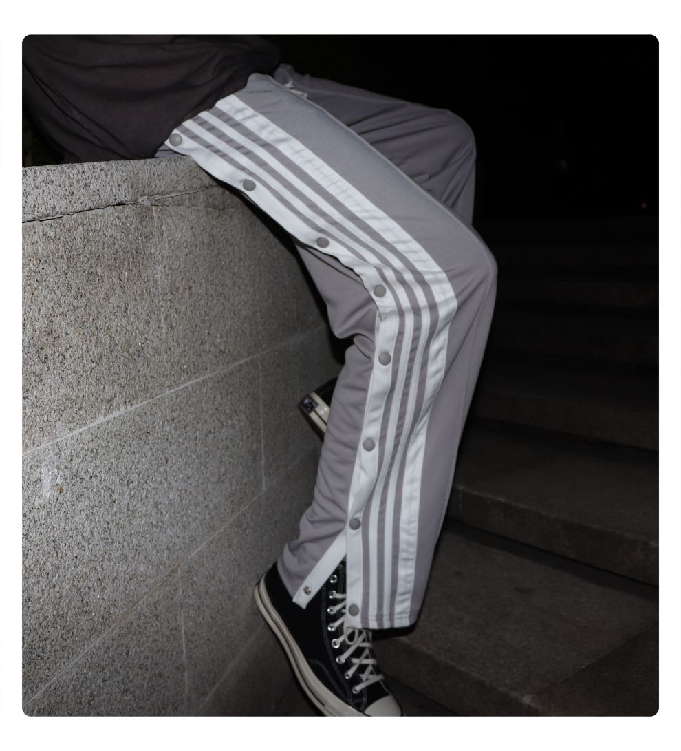 huffnpuff侧扣运动裤ad排扣裤纽扣拖地直筒高街裤子面子裤冷淡灰2xl