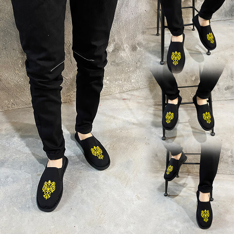 宇将军同款豆豆鞋 社会人手工老北京布鞋男牛筋底刺绣花韩版国风豆豆