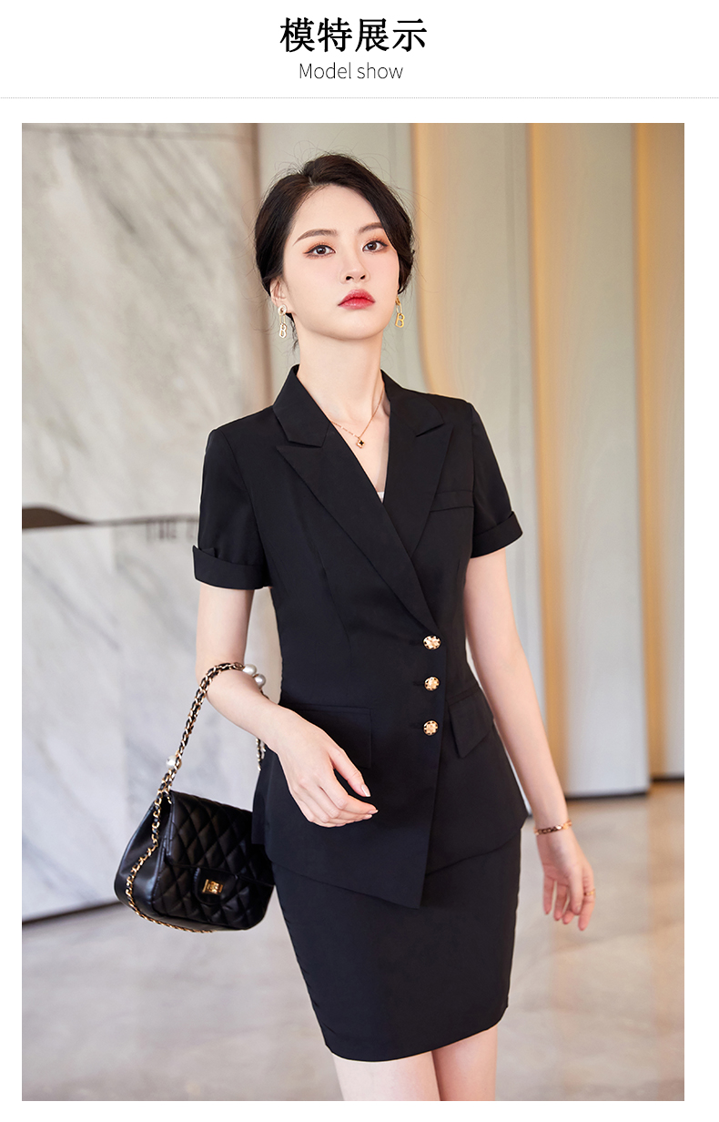 桑蒲高档白领职业装女装套裙 高档女装工作全套夏天深蓝色西装外套女