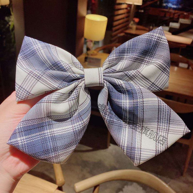 jk蝴蝶结发夹发饰超大发卡后脑勺弹簧夹子网红女日系格子头饰发饰七夕