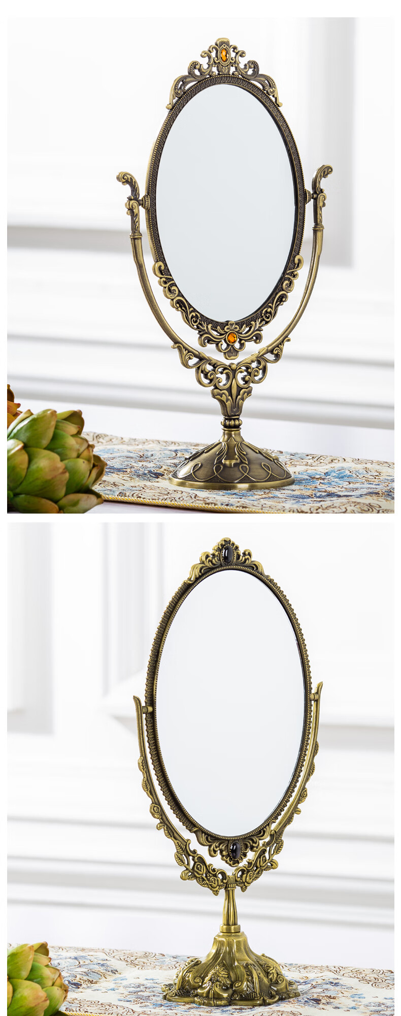 琳诺欧式古典台式双面化妆镜美式高清美容妆容镜复古公主镜家用送闺蜜
