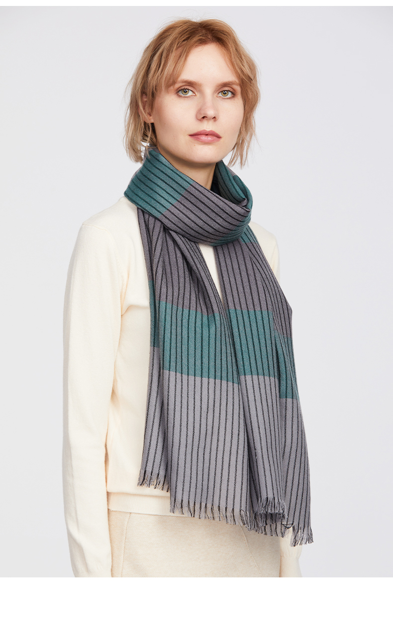 玛丽亚古琦marjakurki精纺丝羊毛围巾女冬款礼盒装条纹保暖披肩女士