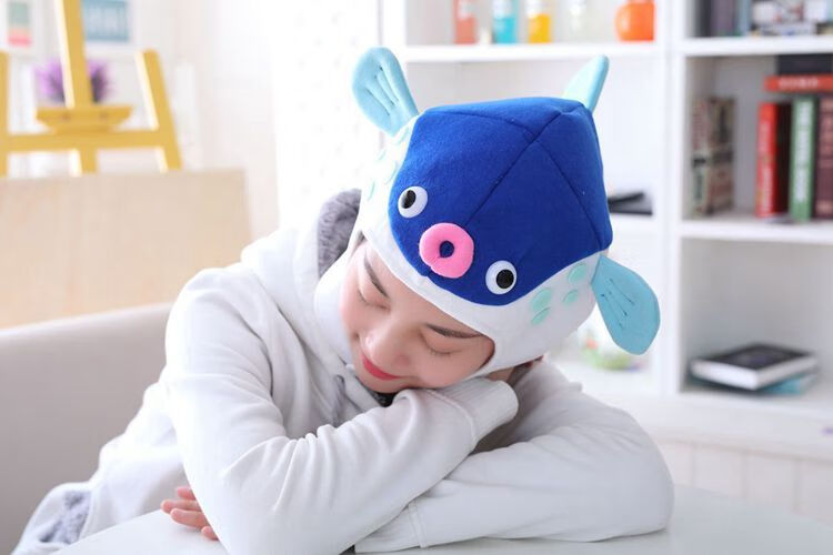 韩国少女心卡通鱼头套搞怪卖萌自拍道具拍摄头套写真道具 红色 长30cm