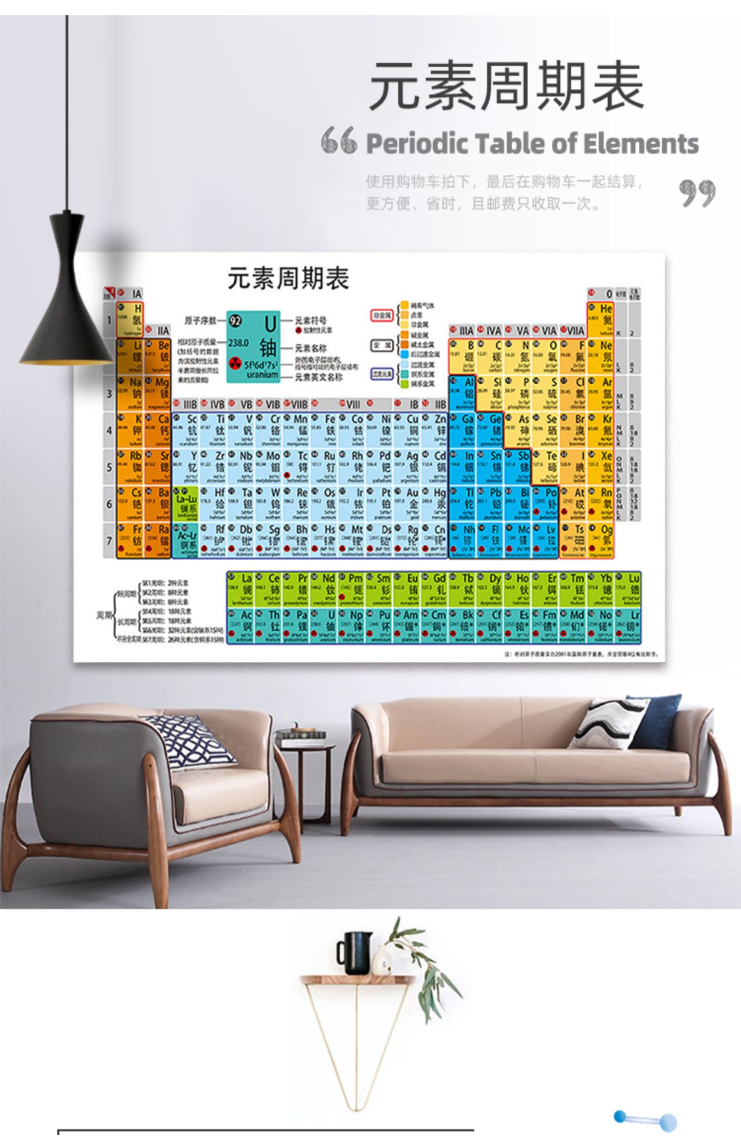 化學元素週期表掛圖新版初中化學元素週期表海報掛圖初中物理化學公式