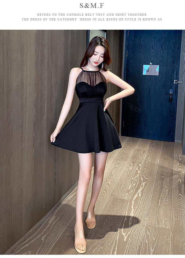 夜店女装性感时尚气质衣服夜场上班镂空遮肚挂脖短裙夜总会连衣裙黑色