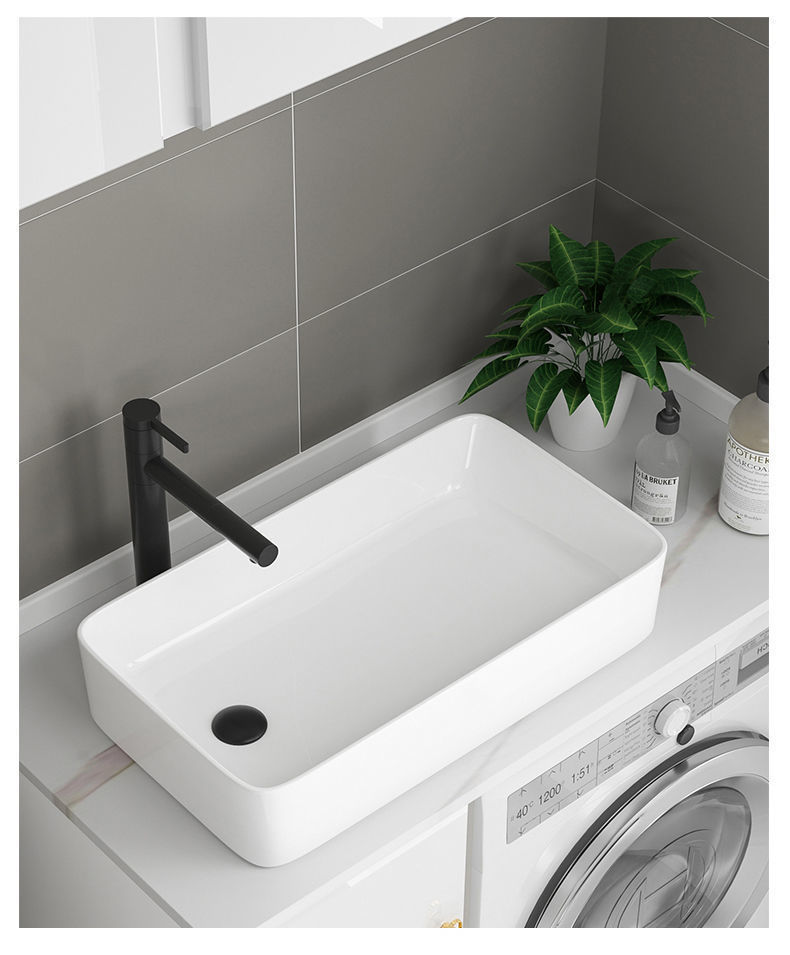 wand时尚家装陶瓷台上盆洗衣机洗手盆一体带搓衣板阳台洗手盆侧下水
