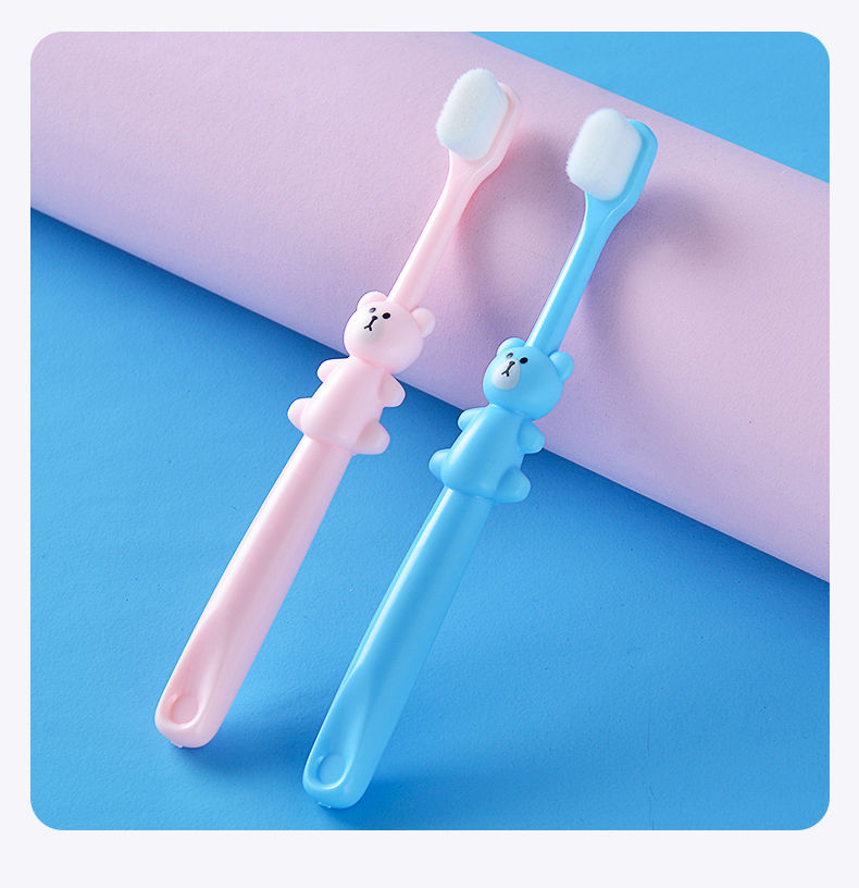 一万根软毛2岁以上宝宝婴儿幼童学刷牙万毛柔软牙刷 长柄-小熊蓝色 1