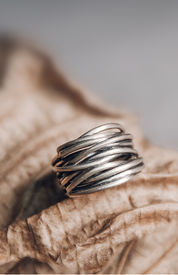 高档欧美潮牌百搭复古手工肌理银戒指男开口可调节暗黑个性创意饰品