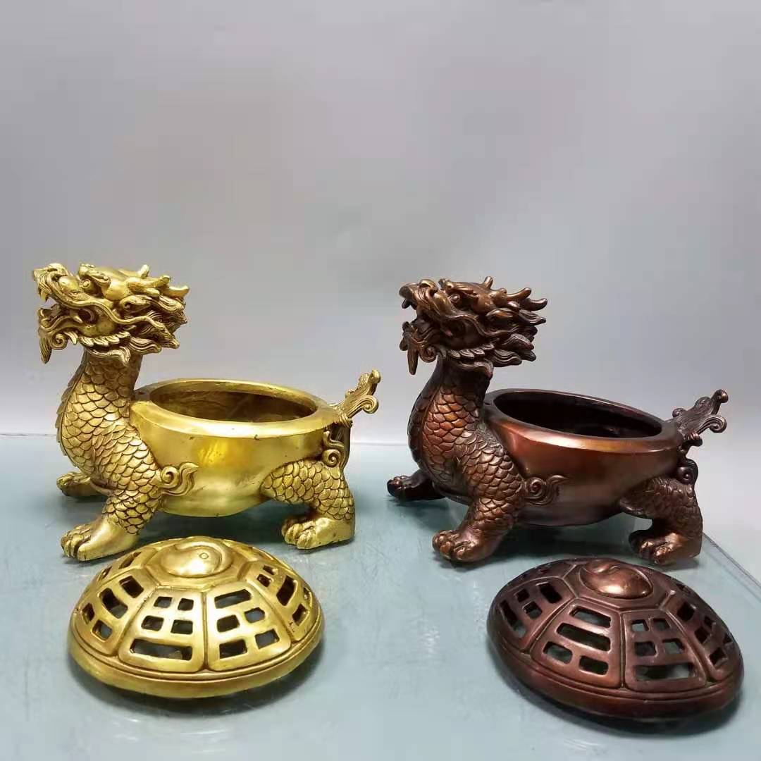 纯铜风水龙龟香炉双耳八卦龟香无盖九龙炉道佛用品家用客厅摆件 六款