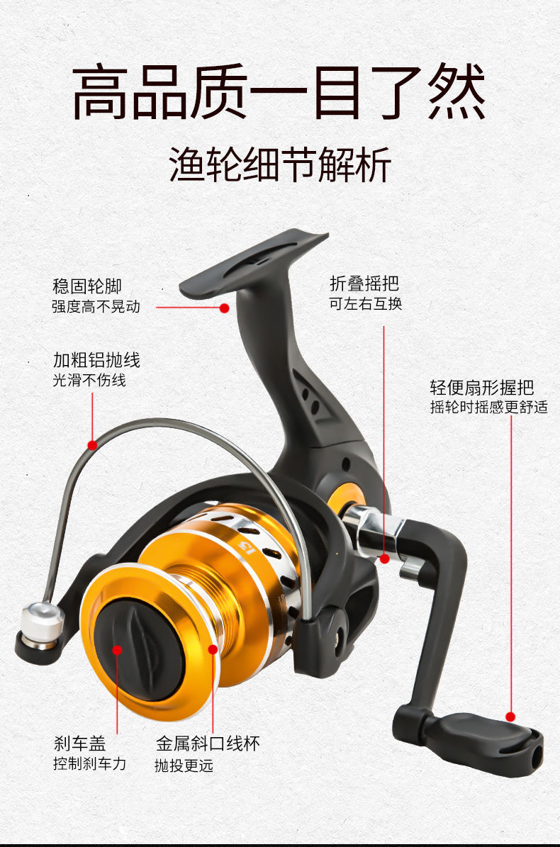 特价海竿抛竿轮子海杆远投路亚轮鱼轮全金属线杯配百米透明线7000型