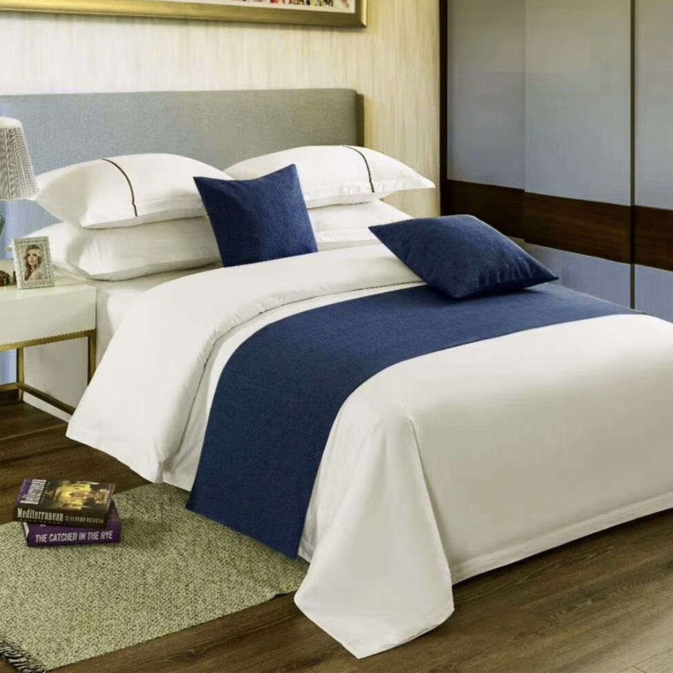 宾馆酒店床上用品民宿宾馆酒店床尾巾床旗床尾垫桌旗简约中式灰色棉麻