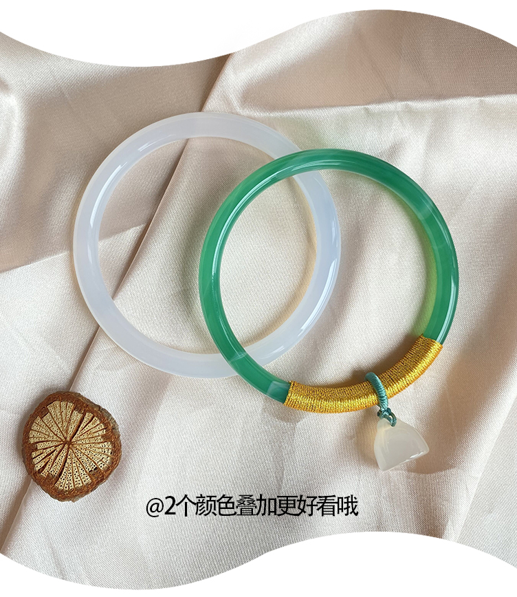 叮当手镯小仙女汉服女天然玉髓镯子手工缠线如意莲蓬手镯古风细条玉镯