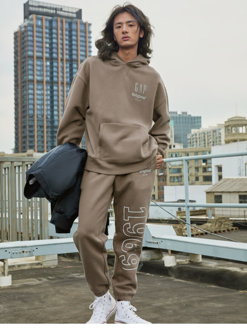 gap男女装秋季2022新款logo宽松休闲束脚裤卫裤448319情侣运动裤 咖啡