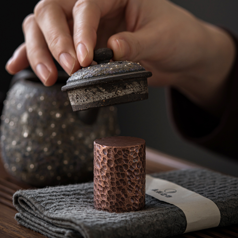 紫砂壶盖子配件手工捶打纯铜盖置日式复古茶具配件盖碗盖子盖托紫砂