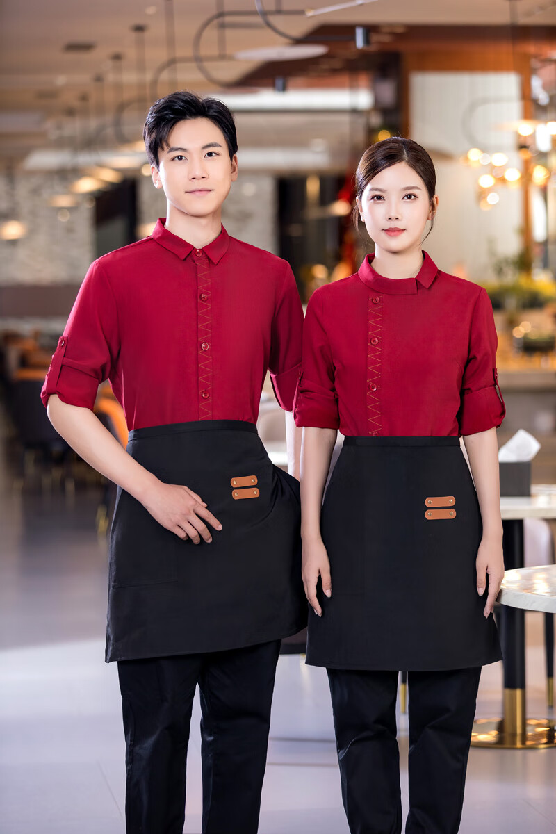 佰姗 餐饮工作服衬衣长袖男女酒店西餐厅披萨牛排店服务员工装上衣