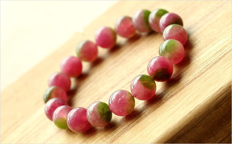 思赞 天然西瓜玉髓手链 碧玺水晶粉色礼物饰品女 大气女款12mm