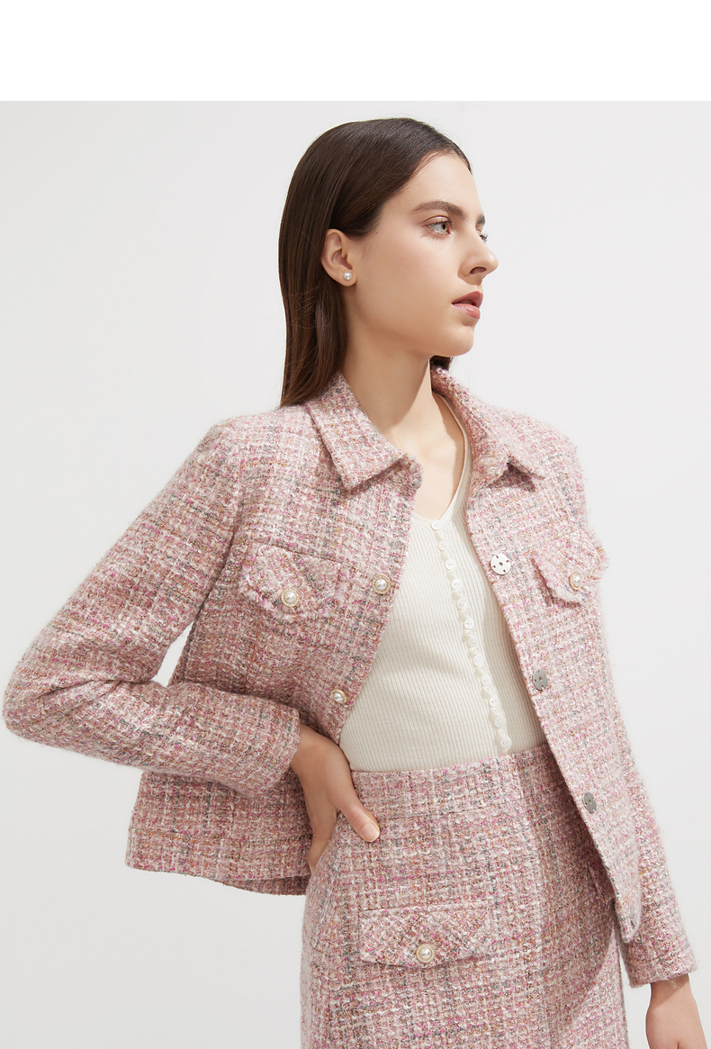 朗姿法式小香风粗花呢外套2021年秋季新款短外套女复古高级感搭配 黑