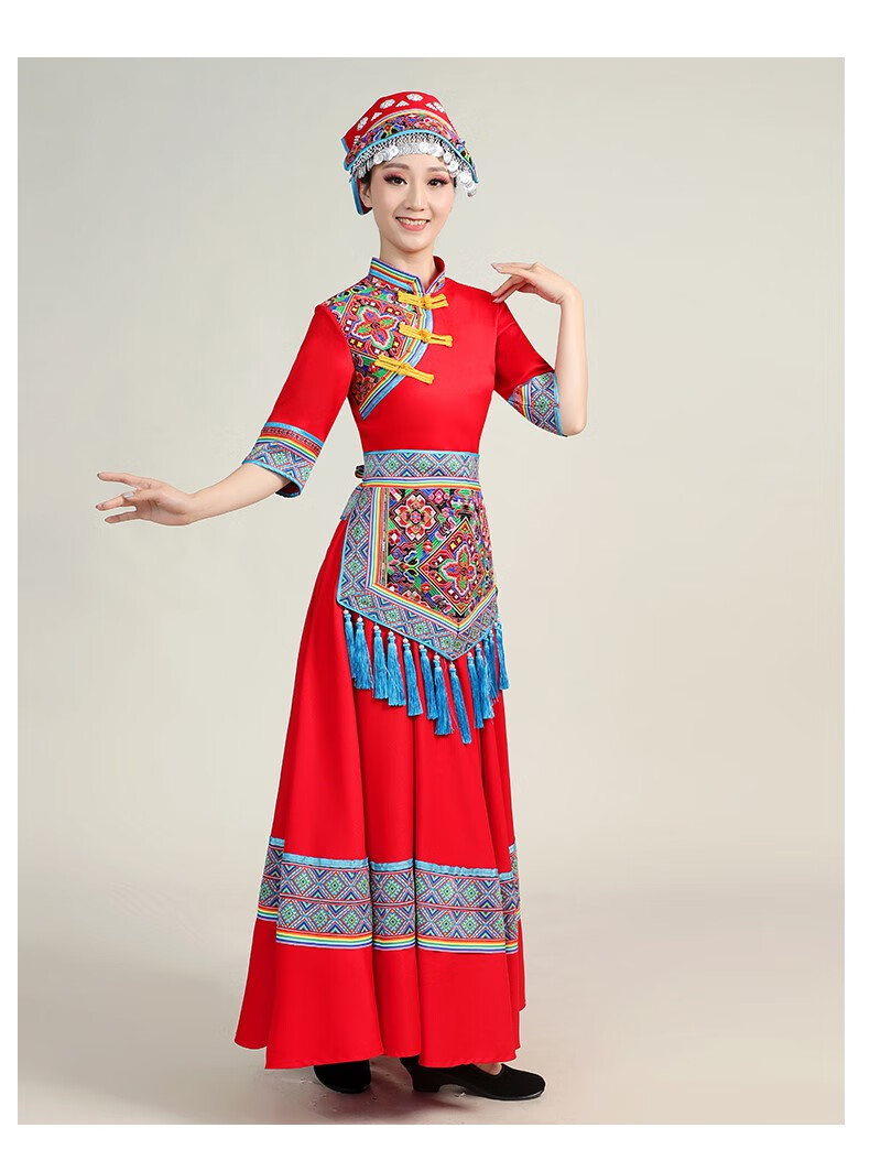 彝族服装女凉山彝女演出服少数民族布依族舞蹈民族风裙子羌族表演服