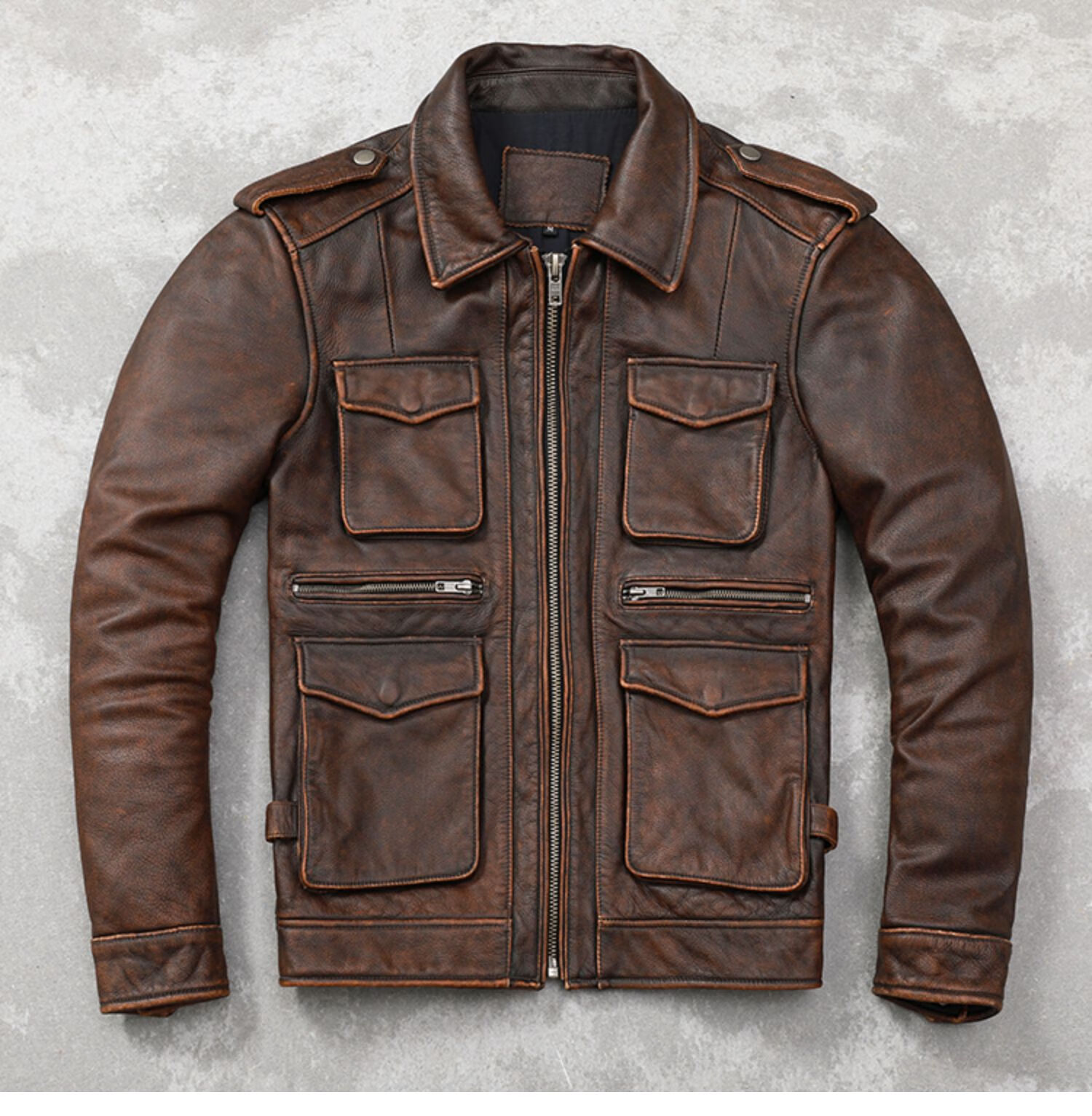 特战队军版防寒皮衣重工做旧真皮皮衣男头层牛皮翻领夹克短款m65猎装