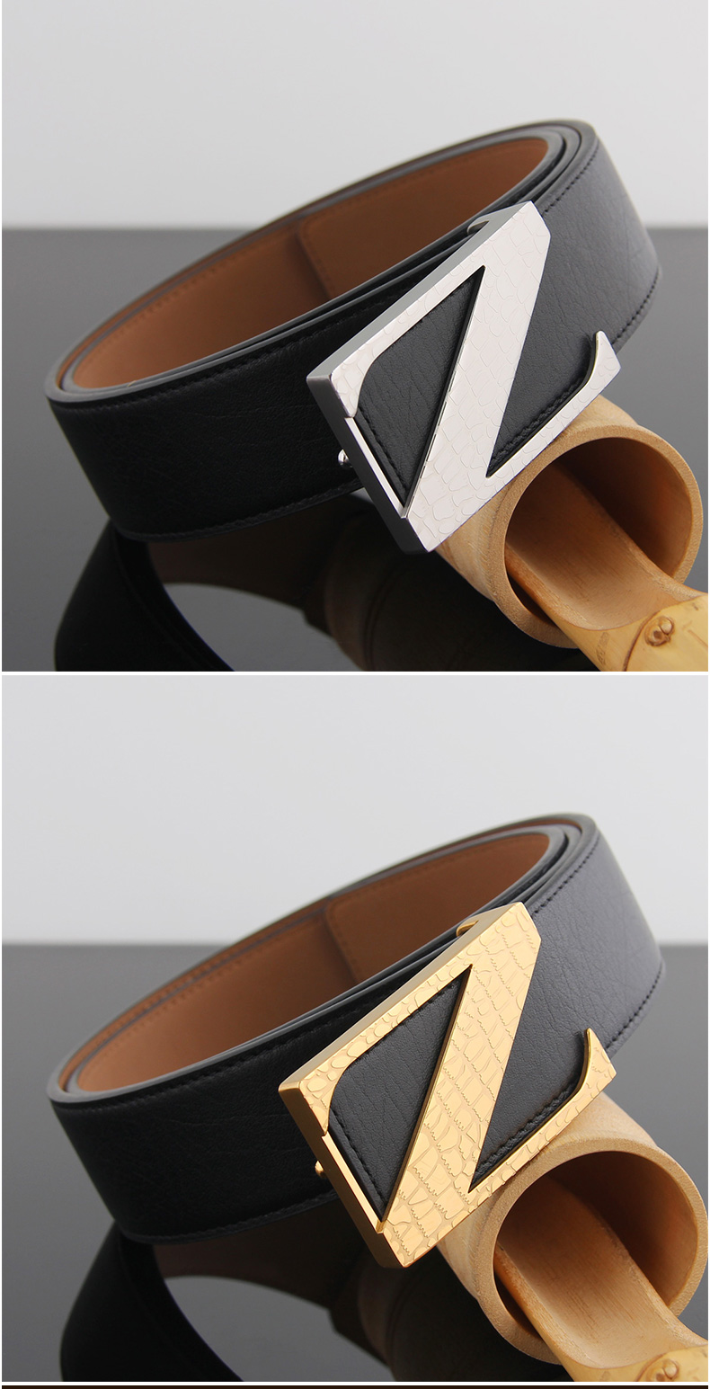 kzgt轻奢品牌z字母铜扣真皮男士奢侈品皮带头层牛皮平滑扣腰带休闲