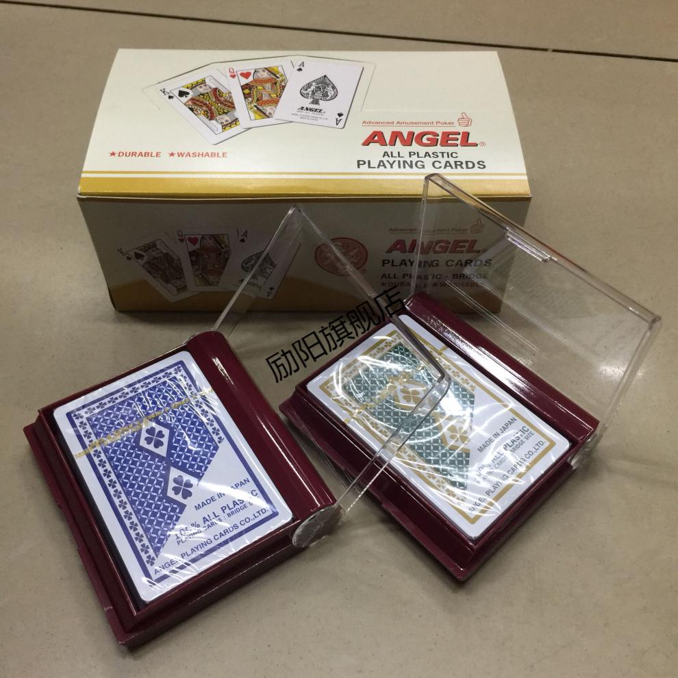 轻奢高端angel日本小天使原装磨砂塑料扑克牌防水耐用窄牌梭哈蓝3副绿