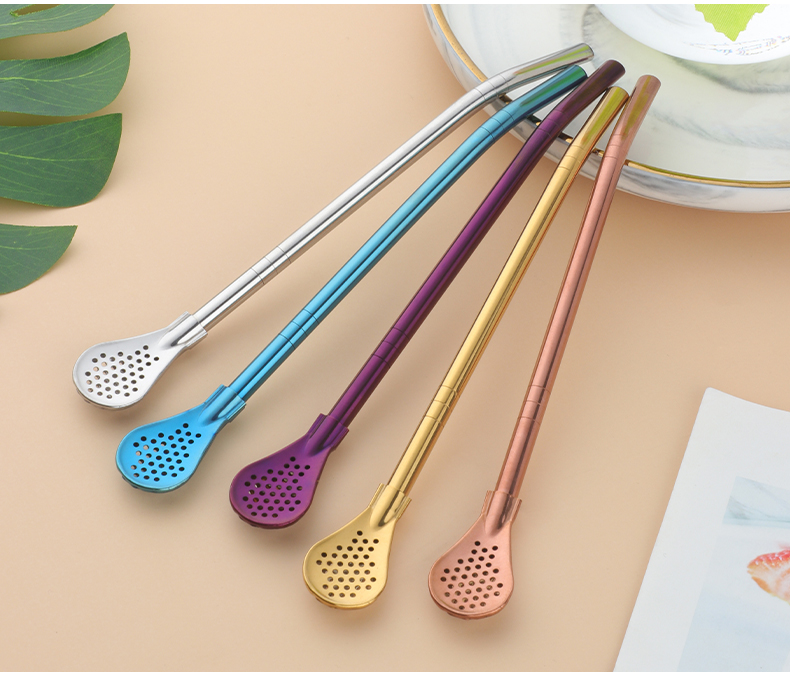 buyerstar304不锈钢吸管勺子两用长款咖啡搅拌勺茶叶过