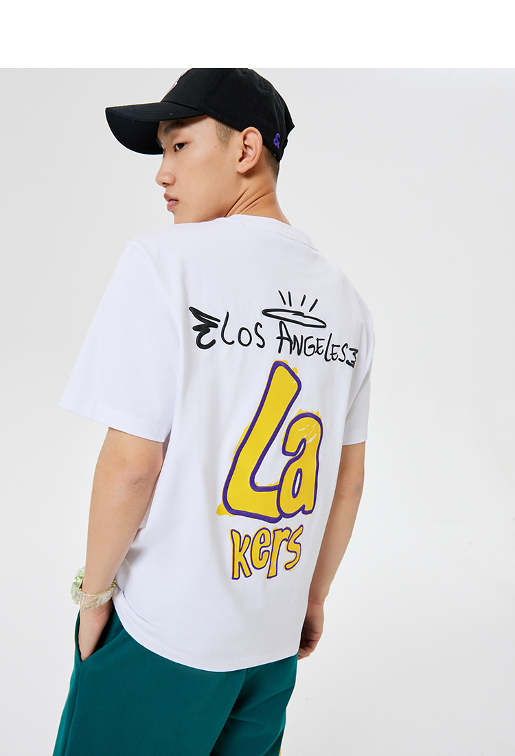 杰克琼斯nba联名湖人队潮流运动字母印花圆领短袖t恤222201178 a06本