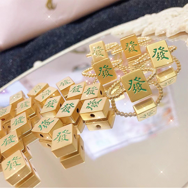 老凤凰红中发财麻将戒指女足金指环时尚黄金食指戒个性18k金珠编织