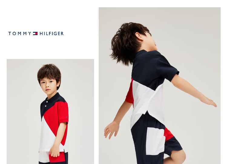 tommy 童装儿童polo衫夏季男童运动短袖polo衫thb-ps-b523 白色 130/7