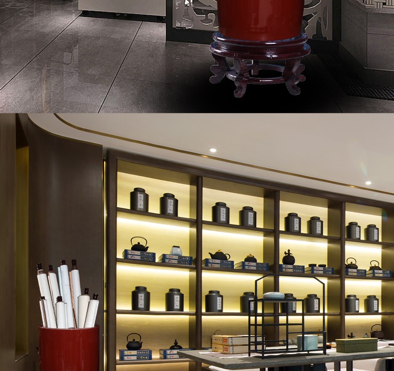 予乐陶郎红瓷景德镇陶瓷画缸卷轴缸字画缸箭筒笔筒新中式客厅玄关书房