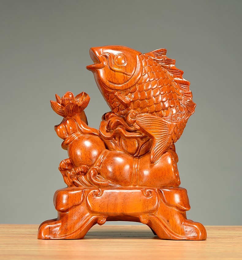 刺史黄花梨木雕连年有余鱼摆件实木质雕刻年年有余客厅办公红木工艺品