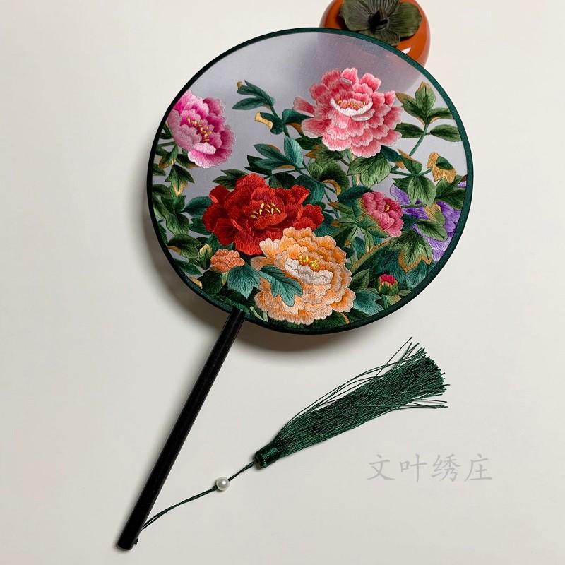 苏绣世家刺绣扇子双面绣团扇苏绣扇子手工刺绣宫扇古风绣花扇双面绣