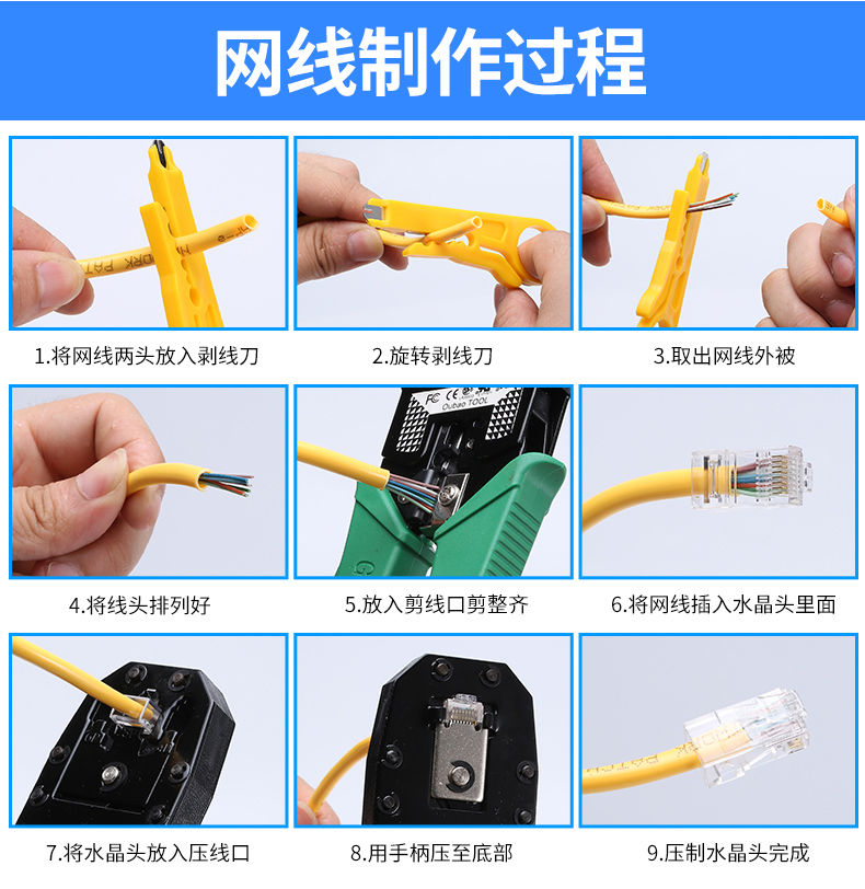 网线钳套装工具家用多功能五类六类压线钳子夹线网络测试仪水晶头三用