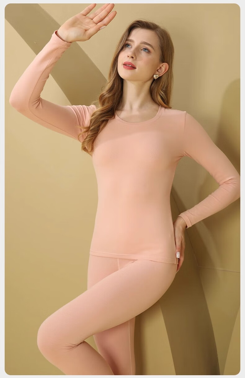 GRACEWELL Women's Pure Cotton Thermal Underwear Set Autumn Winter Cloud Feel Cotton Long Johns Light Pink XL 21