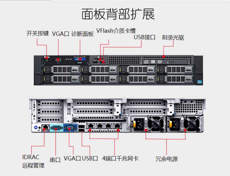 戴尔(dell)服务器r730升级r740 2u机架式服务器金蝶用友erp文件存储