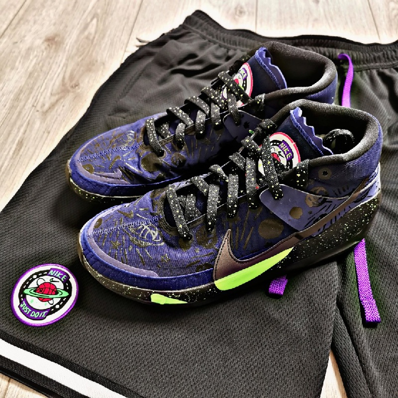 ike耐··克kd13ep杜兰特蓝国内版青草绿色荧光绿色斑点半圆形潮鞋带