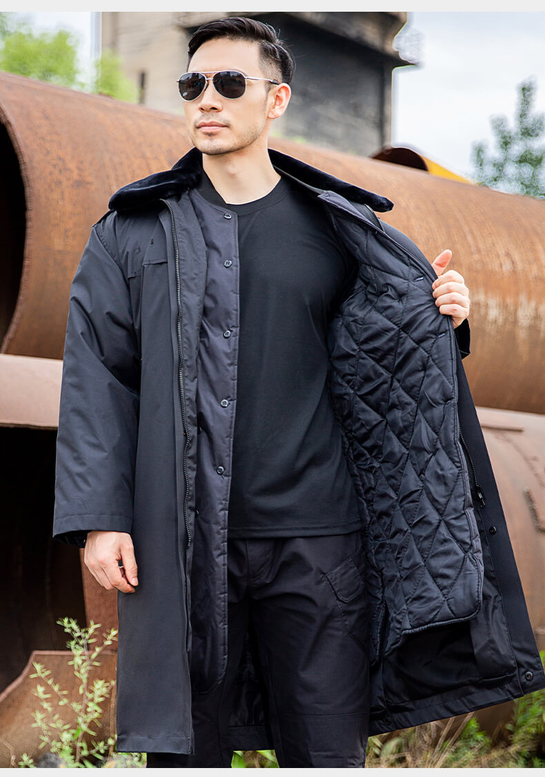 长款多功能保安大衣防寒服军大衣加长连帽棉衣冬季反光棉服工作服有