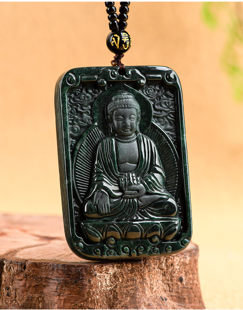 timeswind墨翠阿弥陀佛佛像玉石翡翠吊坠冰种挂件玉坠男士玉器 墨翠阿