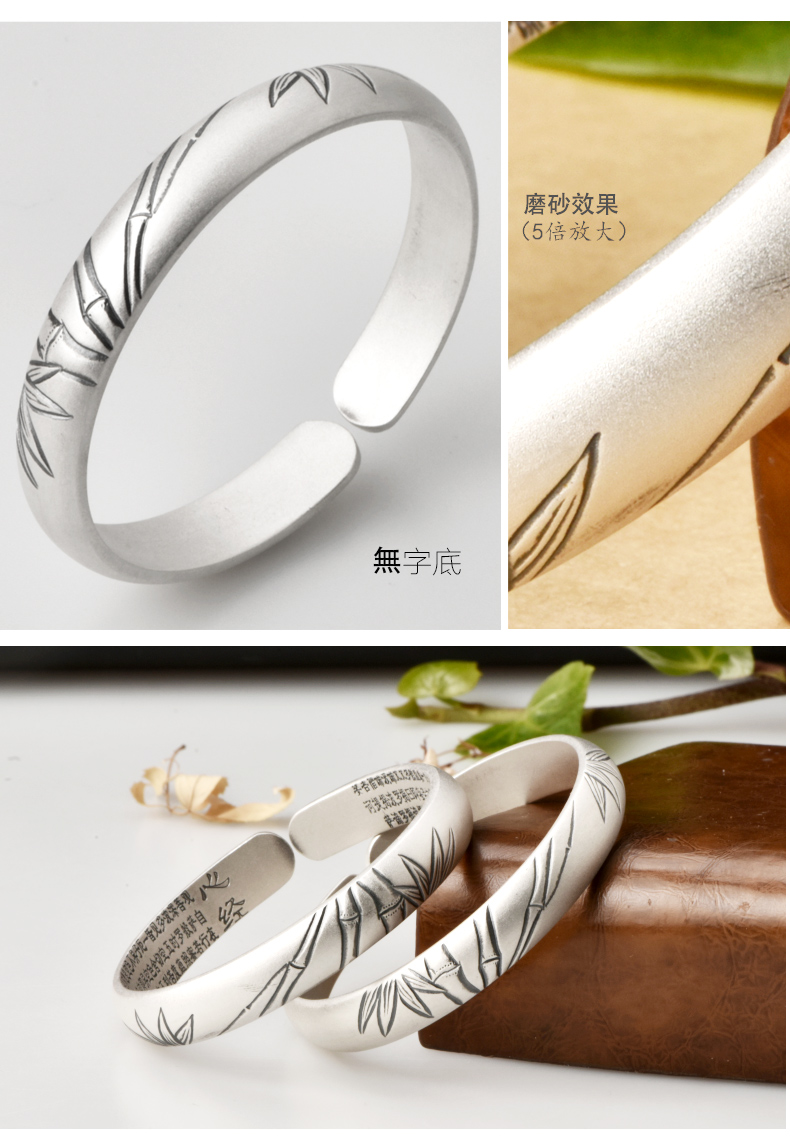 古法银手镯女999足银云南手工银饰磨砂哑光雪花银实心复古银镯子丝黛
