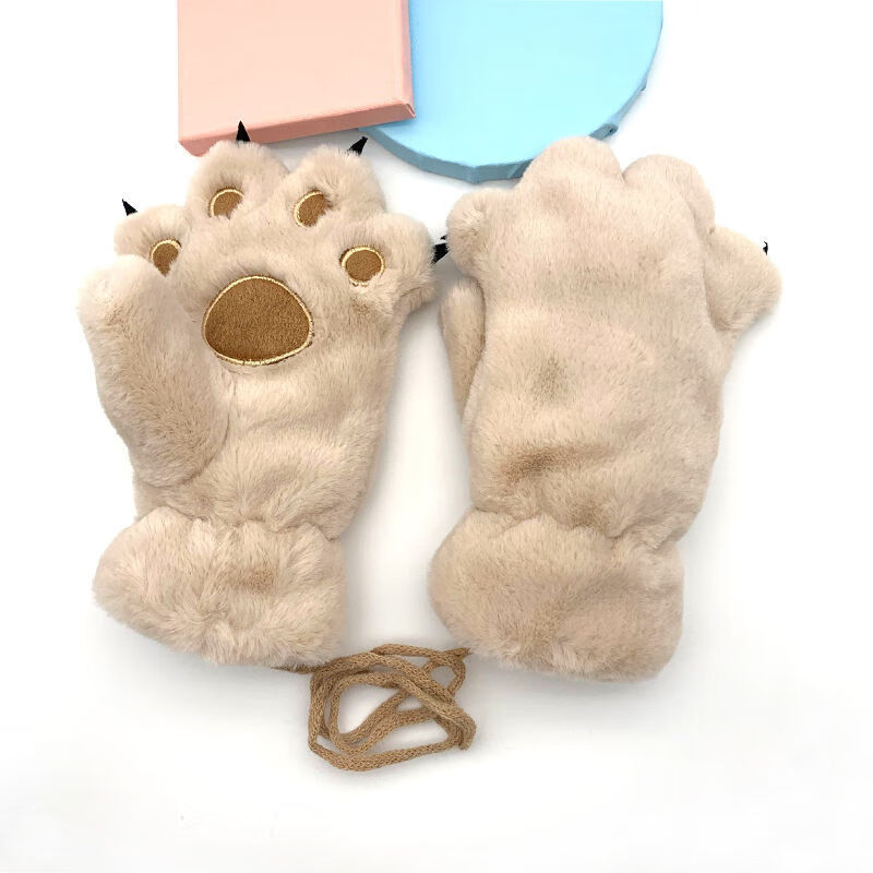 kitty儿童熊爪手套男女亲子款可爱毛绒保暖兽爪加厚学生卡通时尚手套