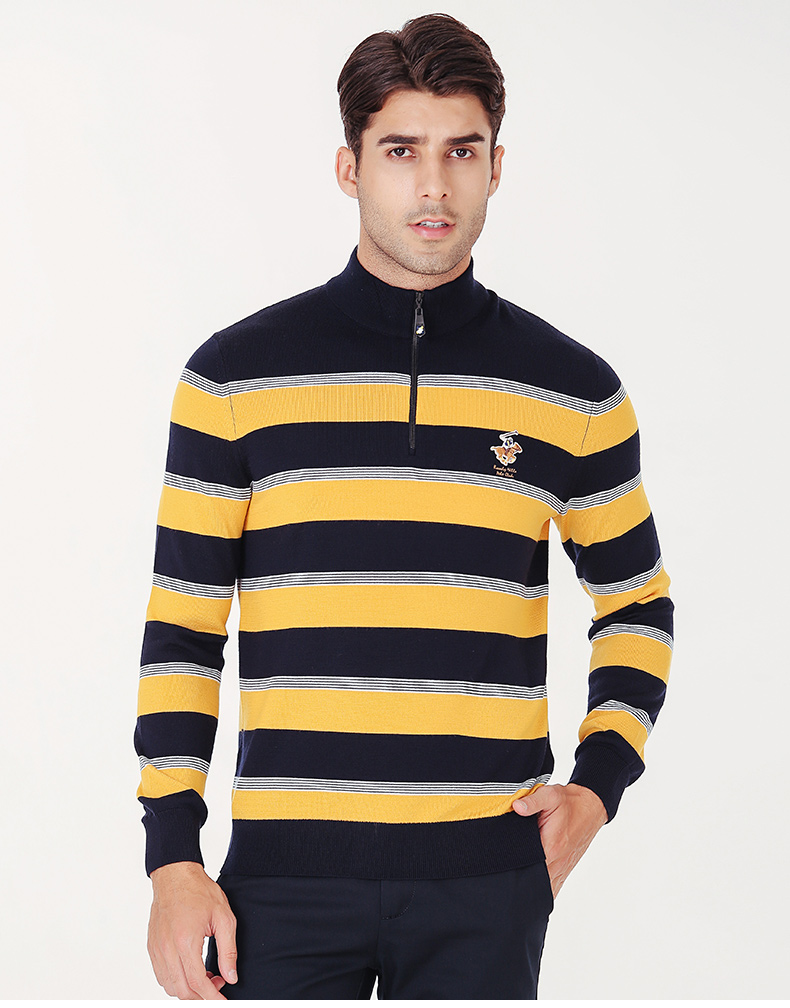 比华利保罗男士立领毛衣黄色s