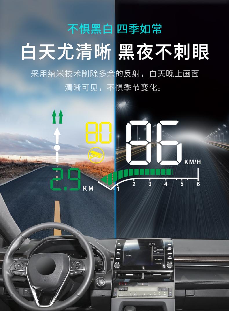 宅趣zaiqu适用于丰i田亚洲龙hud抬头显示器无线导航仪hud原厂款改装