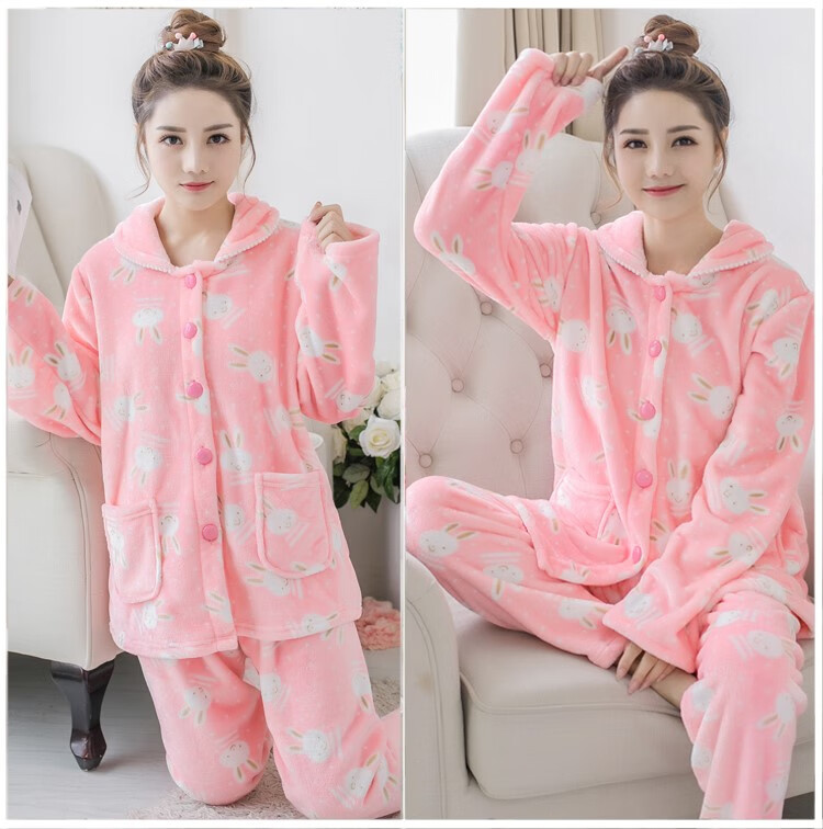 珊瑚绒睡衣女成人加绒加厚秋冬大码保暖秋冬珊瑚绒睡衣女冬季加绒加厚