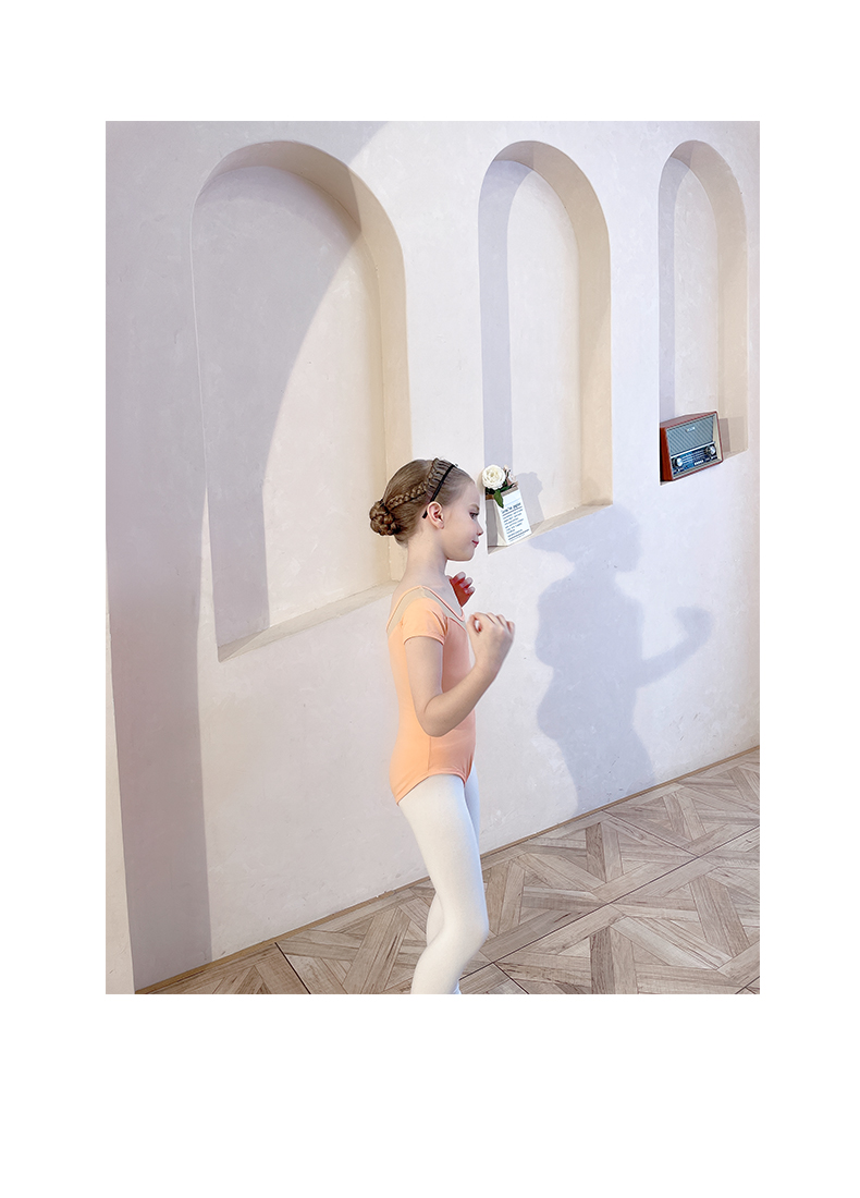 儿童舞蹈服夏季短袖黑色女童考级暗扣开档幼儿练功服女孩练舞衣 豆绿